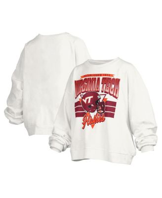 Pressbox - Women's White Virginia Tech Hokies Janice Retro Logo Oversized Pullover Sweatshirt