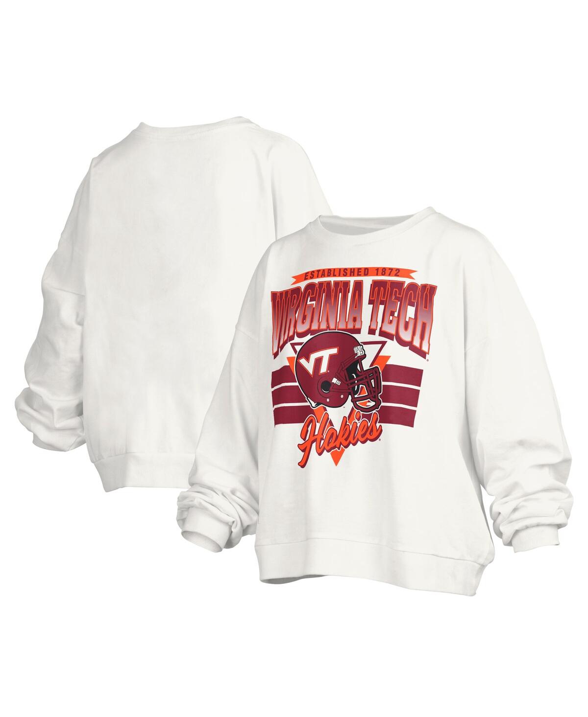 Pressbox Women's White Virginia Tech Hokies Janice Retro Logo Oversized Pullover Sweatshirt In White