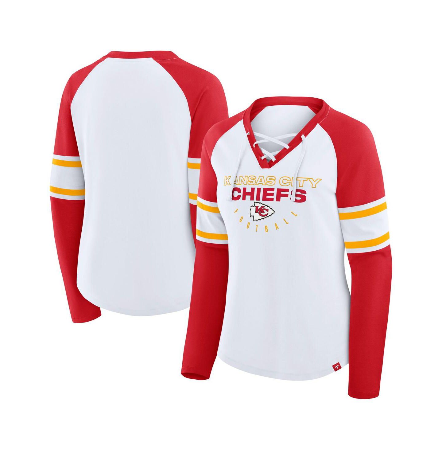 Женская футболка Fanatics White Kansas City Chiefs Plus Size Redzone Lace Up Long Sleeve — фото 1
