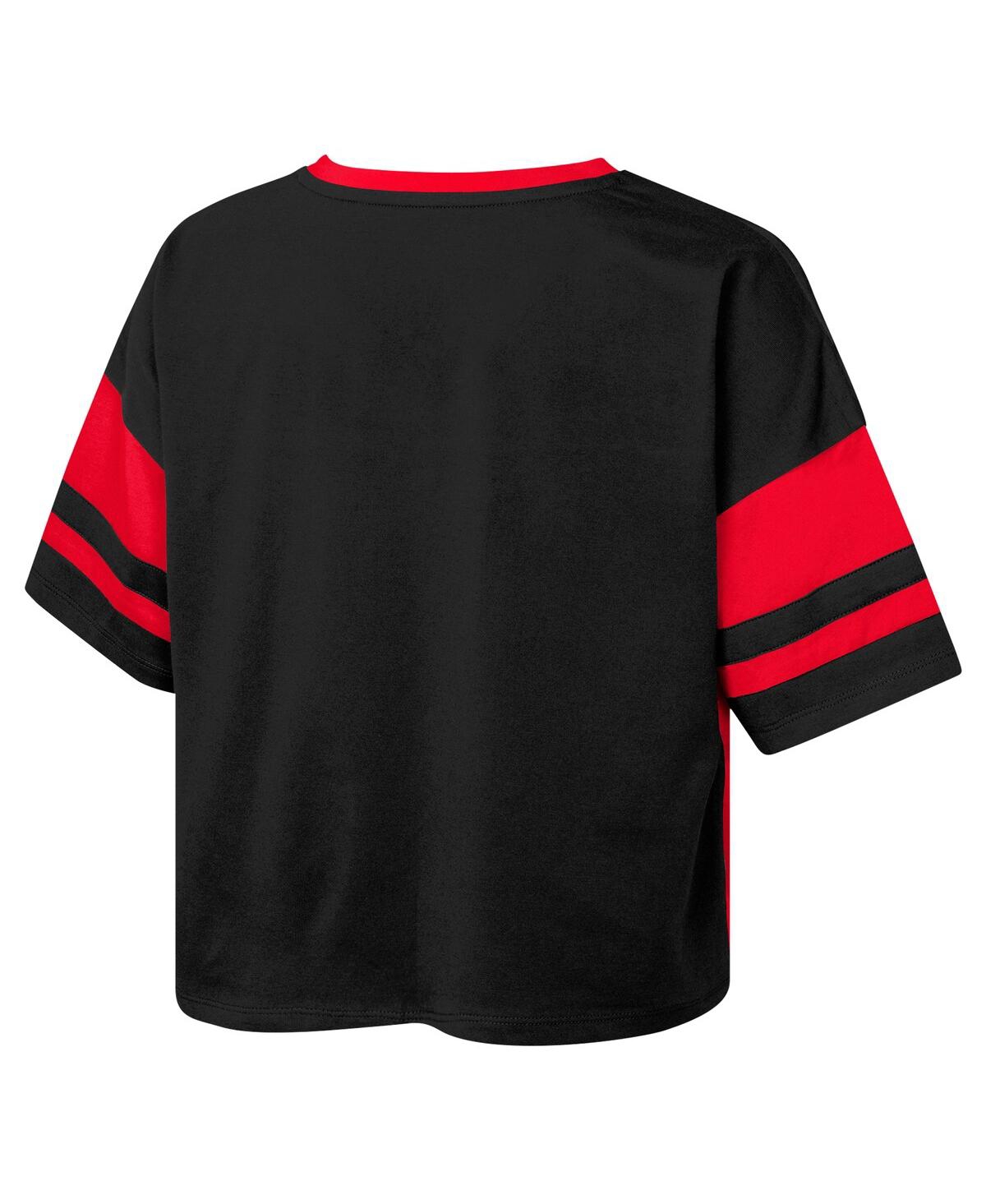 Outerstuff Girls Youth Scarlet Nebraska Huskers The Playmaker Sleeve Stripe V-neck Jersey T-shirt In Red