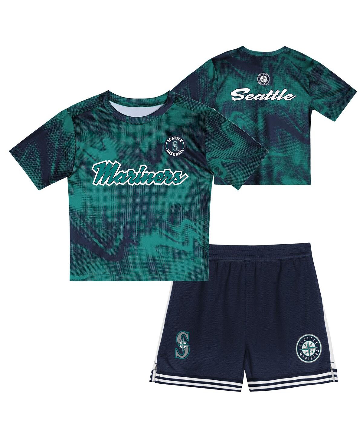 Outerstuff Babies' Toddler Teal/navy Seattle Mariners Pinch Hitter Infielder T-shirt And Shorts Set In Green