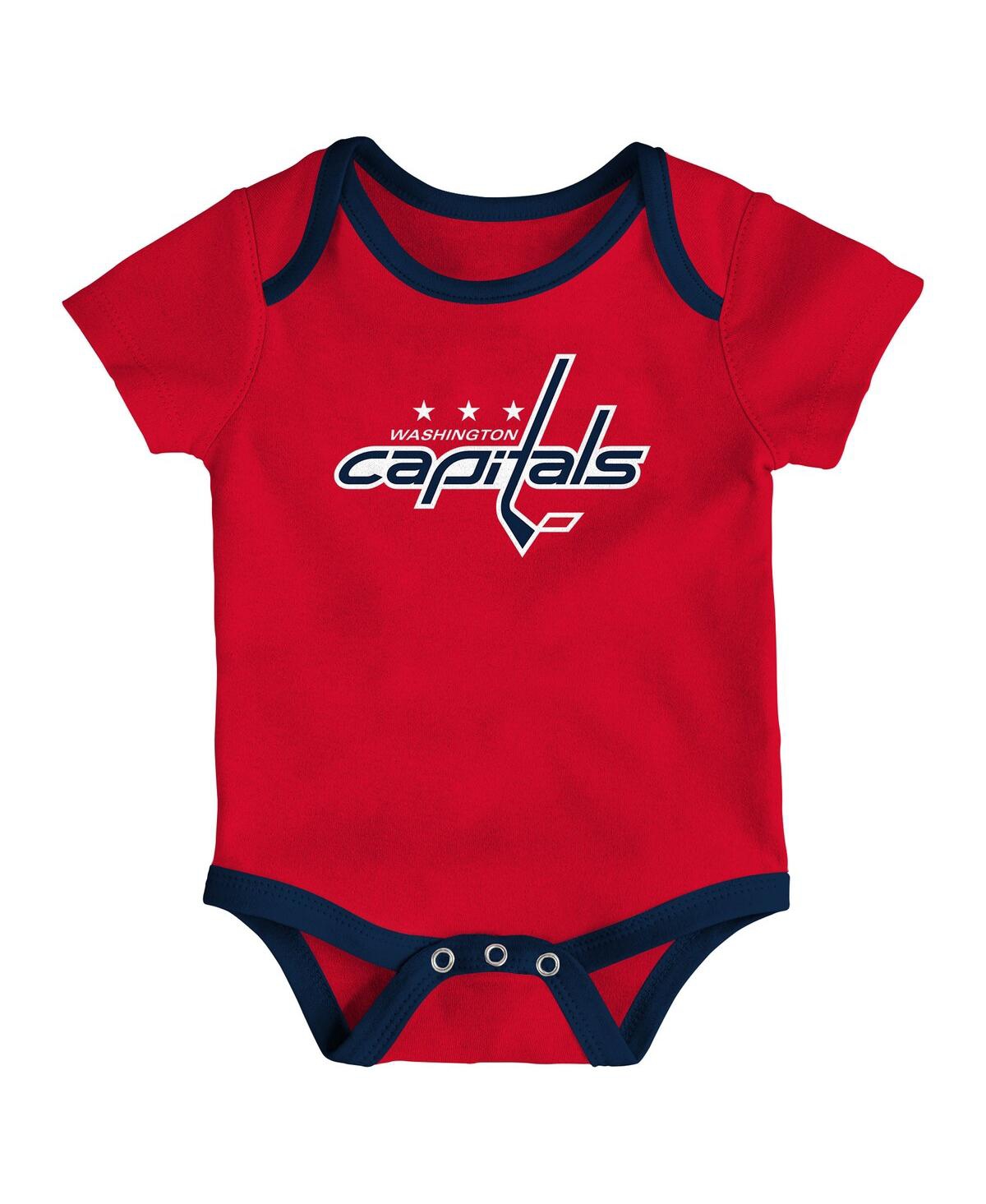 Outerstuff Newborn Washington Capitals Loyal Buddies Bodysuit Set, 3-pack In Red