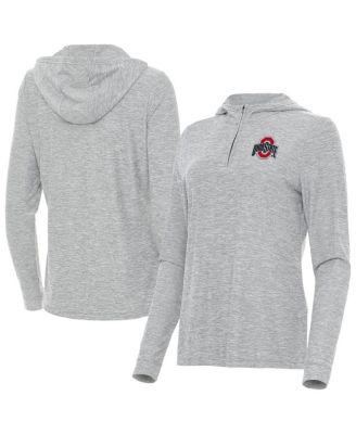 Antigua - Women's Heather Gray Ohio State Buckeyes Daybreak Quarter-Zip Hoodie