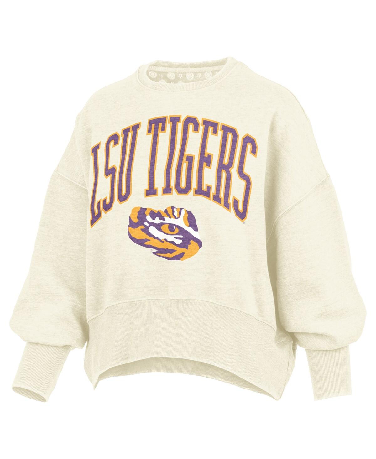 Pressbox Women's Natural Lsu Tigers Oversized Waist-length Crewneck Sweatshirt In Neutral