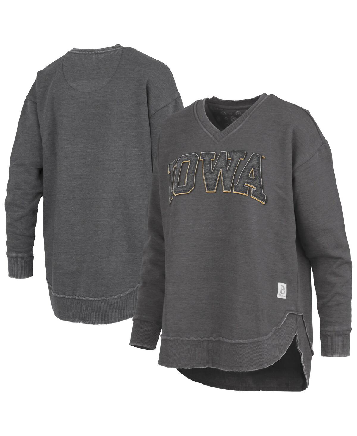 Pressbox Women's Black Iowa Hawkeyes Westin Poncho V-neck Pullover Sweatshirt