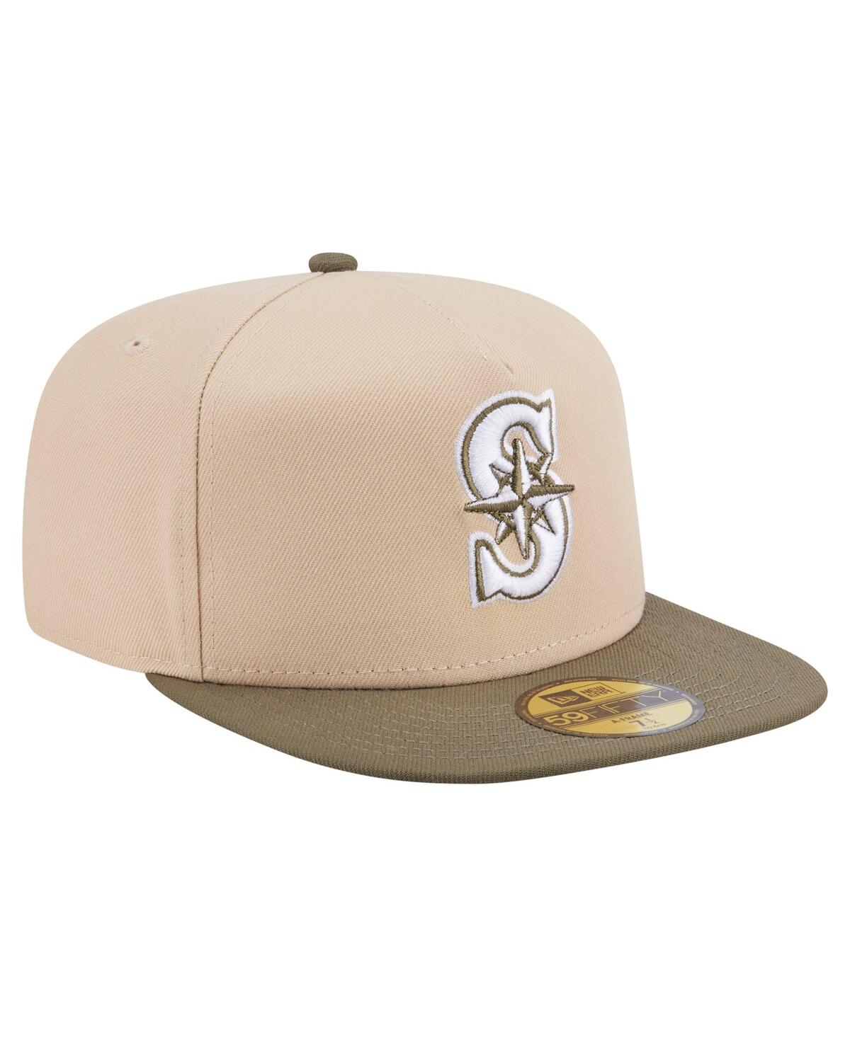 New Era Men's Light Beige/olive Seattle Mariners Two-tone Color Pack A-frame 59fifty Fitted Hat In Multi