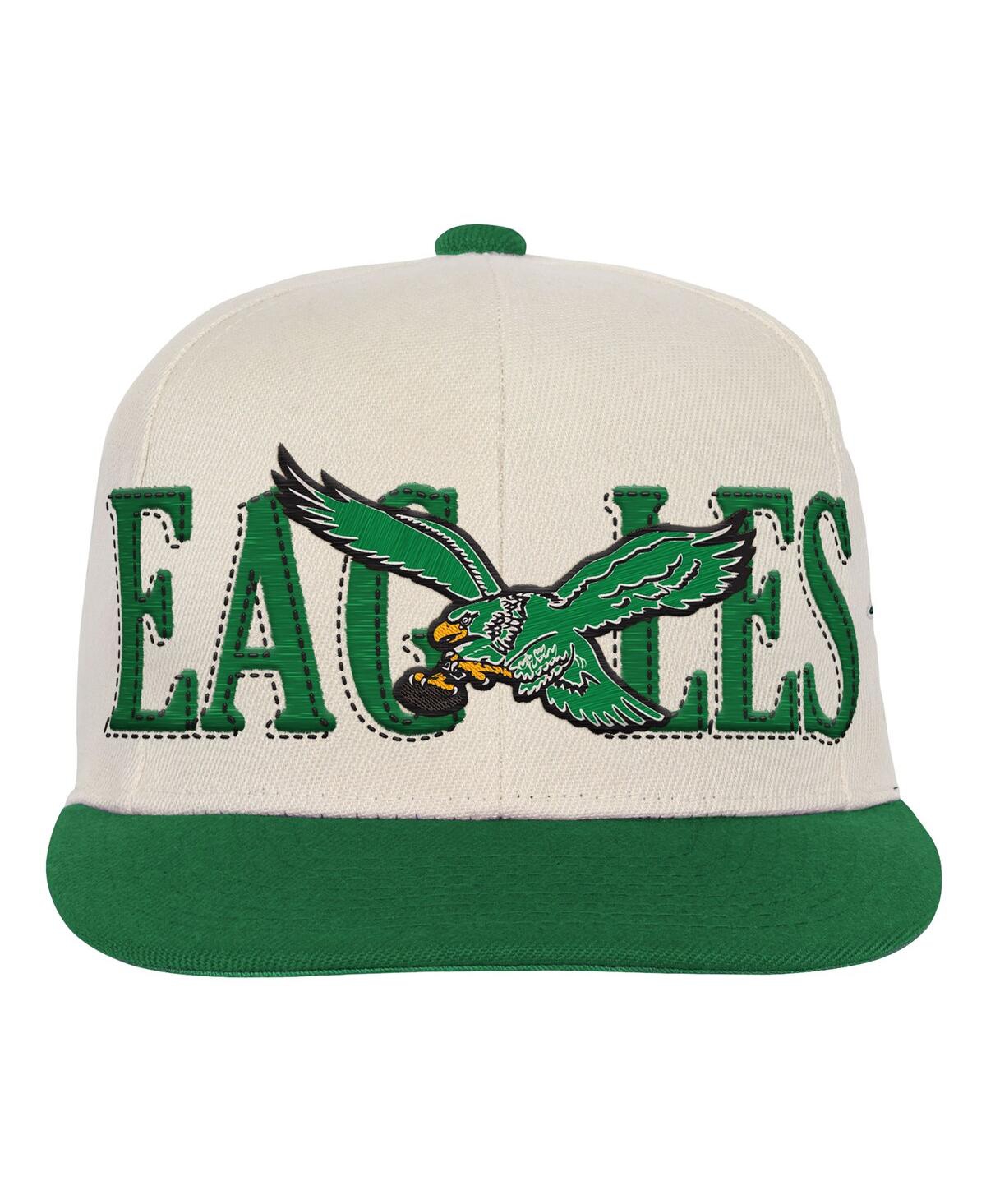 Mitchell & Ness Big Boys And Girls Cream/kelly Green Philadelphia Eagles Across The Board Vintage Snapback Hat In Green