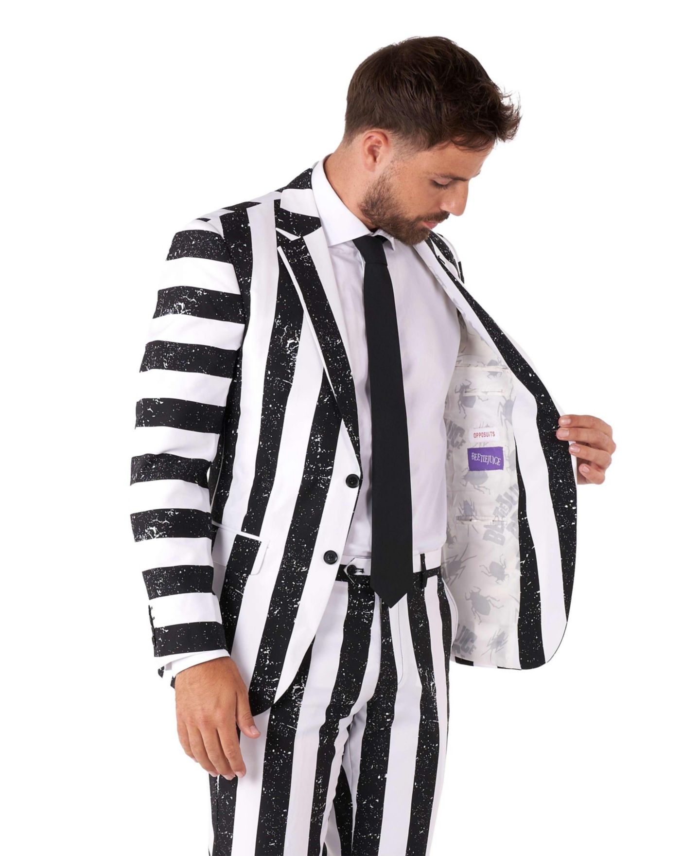 Мужские брюки OppoSuits Beetlejuice Premium Costume - 80s Halloween Outfit - Slim Fit - Black White - Includes Blazer, Pants and Tie, цвет: Чёрный — фото 3