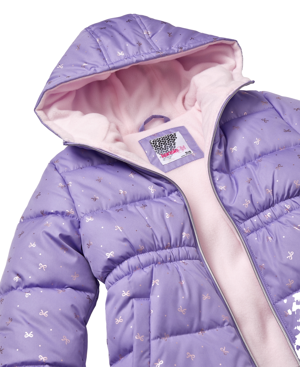 Kensie Girl Toddler And Little Girls Foil Bow Puffer Jacket With Beanie In Purple