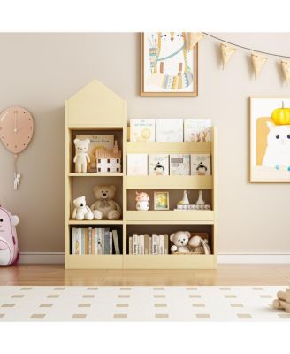 Light Brown Wood Kids Bookshelf Toy Storage Organizer with Bookcase for Books, Toys