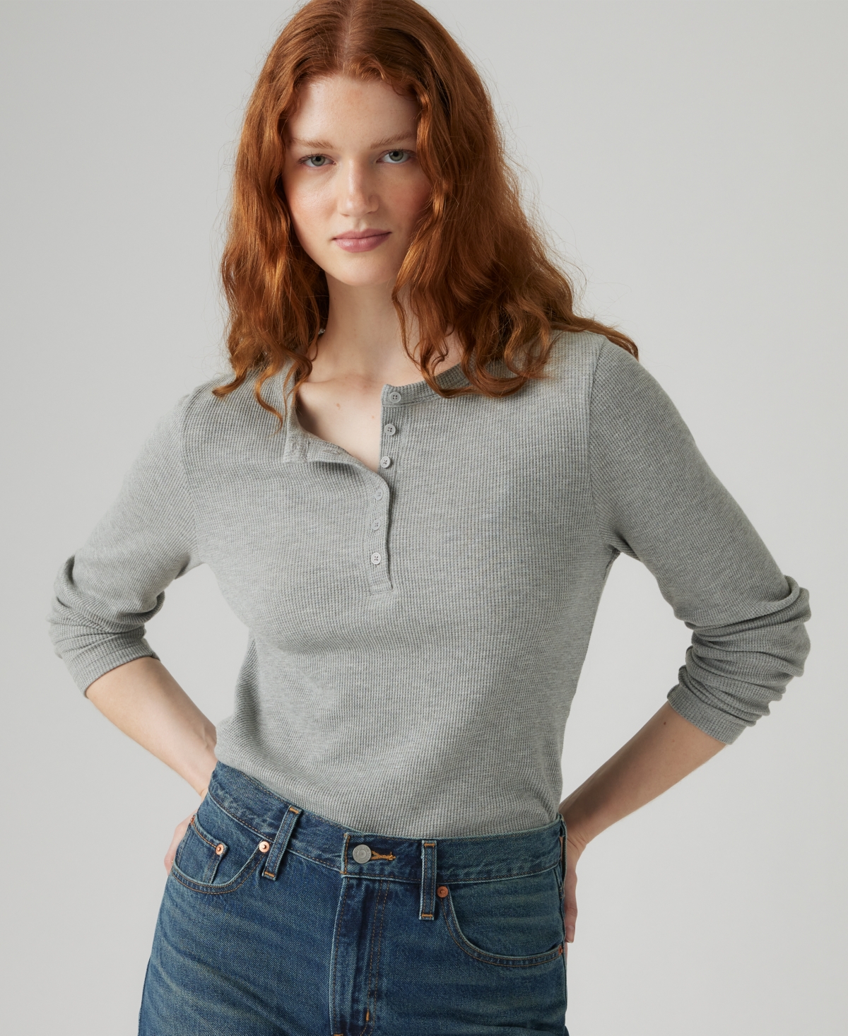 Levi's Women's Dana Henley Long Sleeve Top In Gray