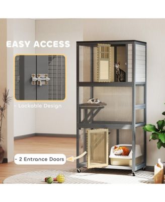 74" Wooden Outdoor Cat House Catio Outdoor Cat Enclosure, Dark