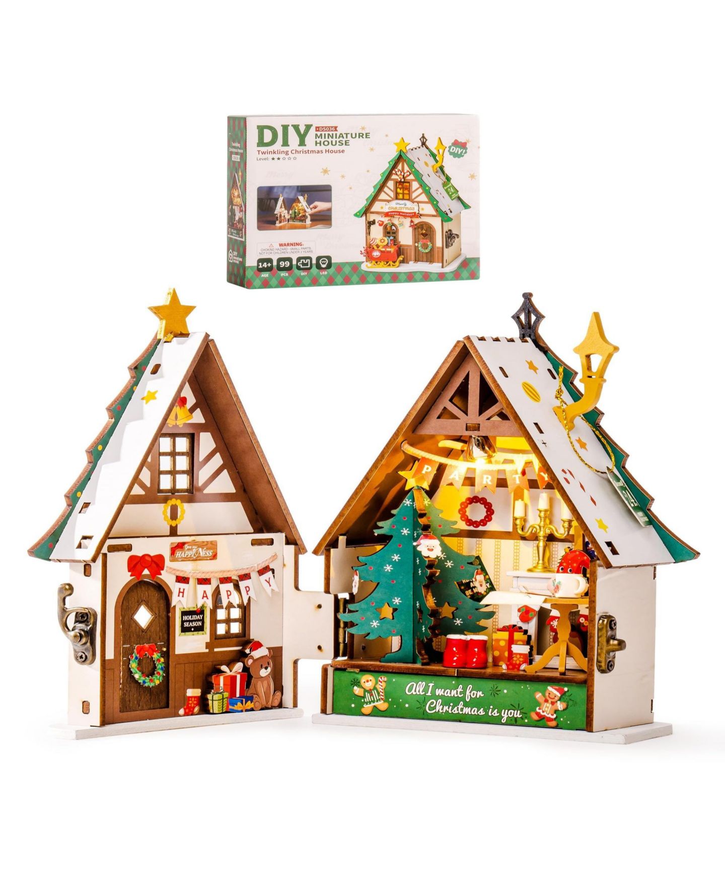 Детские конструкторы Robotime Twinkling Christmas House 99-Piece 3D Puzzle, Ages 14+ — фото 3