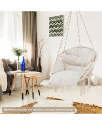 Boho Hanging Chair with Thick Cushion and Macrame Details