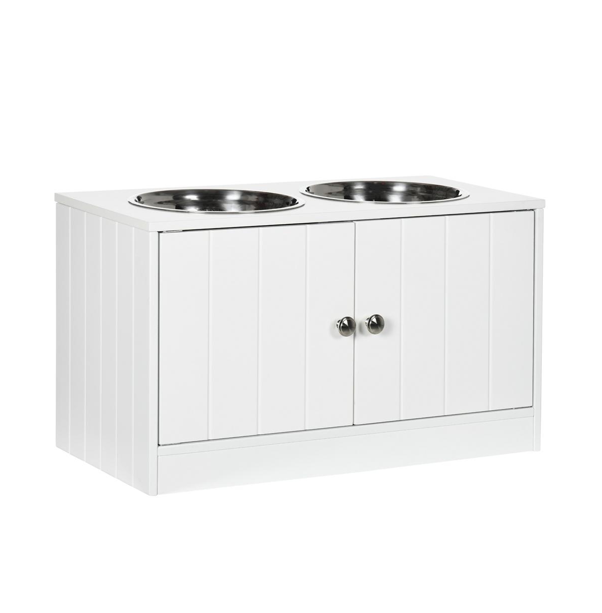 Aostirmotor 44in-l White Elevated Dog Bowls Storage Cabinet Raised Dog Bowl Stand Feeding Station - White