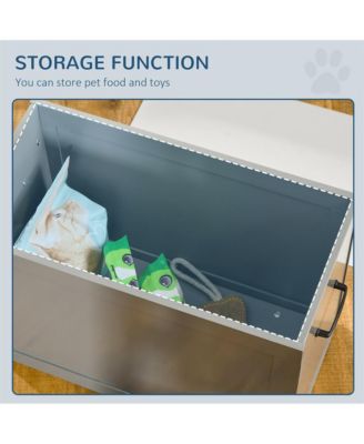 Gray Raised Pet Feeding Station Storage with 2 Stainless Steel Bowls for Large Dogs