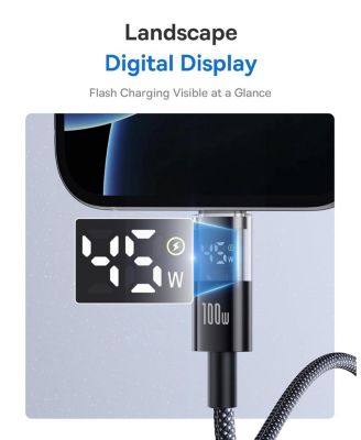 USB C Cable, 100W 5A Fast Charging USB C Charger Cable with LED Display,6.6ft Braided USB C to USB C Cable