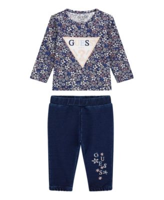 GUESS - Baby Girls 2-Piece Long Sleeve T-Shirt and Knit Denim Pants Set