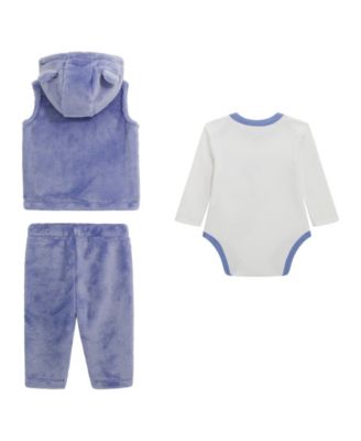 Baby Boys' Long-Sleeve Bodysuit, Plush Velour Hooded Vest and Plush Velour Pant, 3-Piece Set