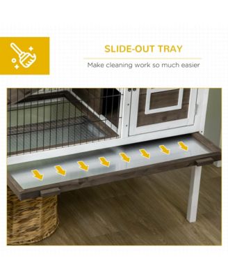 Wood Rabbit Hutch, Elevated Guinea Pig Cage with Run,