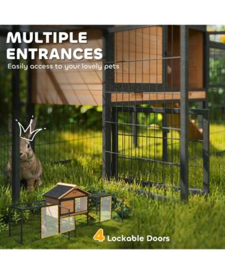 85" Rabbit Hutch Outdoor with Steel Run, Removable Plastic Tray