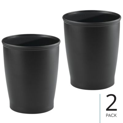 Round Plastic Bathroom Trash Cans - Set of 2 - Black - Made in USA