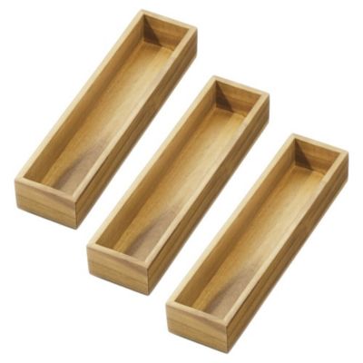 Acacia Wood Narrow Kitchen Drawer Organizer - Set of 3 - Natural