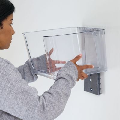 Large Wall-Mounted Open-Front Bin/Bracket, Set of 2, Clear, Made in USA