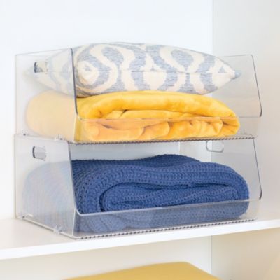 Stackable Open-Front Bin with Handles, Set of 2, Clear, Made in USA