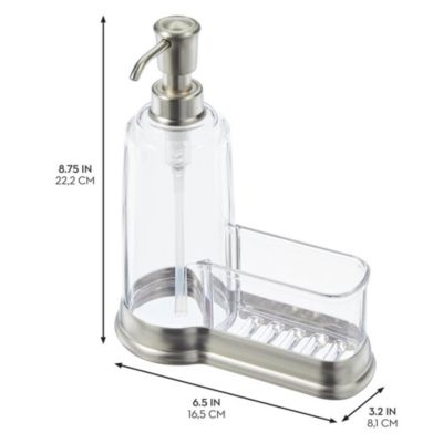 Plastic Kitchen Sink Caddy with Soap Dispenser - Clear/Brushed