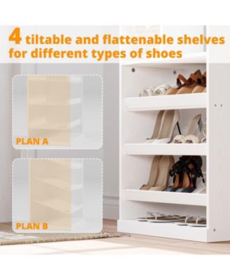 Closet Shoe Organizer Cabinet with Shelves and Cubbies, White