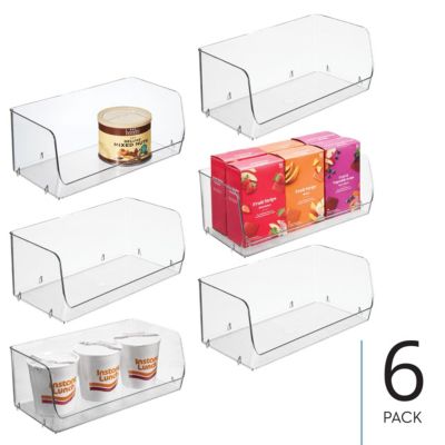 Wide Stackable Open-Front Storage Bins - Set of 6