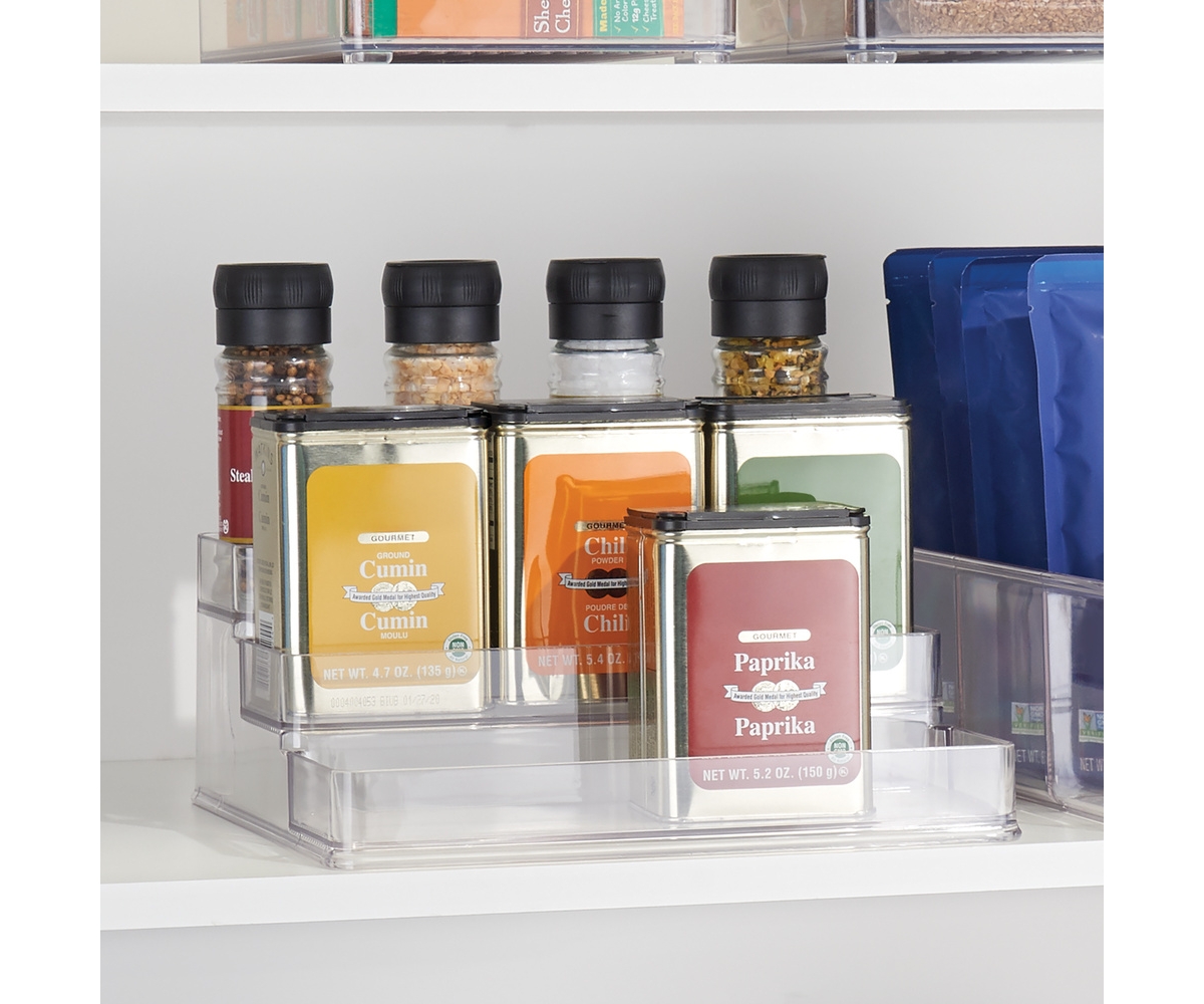 iDesign 3-Tier Spice Rack Organizer for Cabinets, Set of 2, Clear, Made in Usa