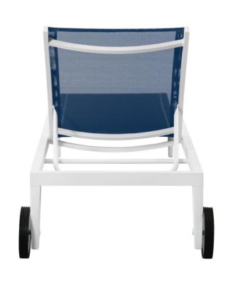 Nizuc Navy Mesh Water Resistant Fabric Outdoor Patio Chaise Lounge Chair