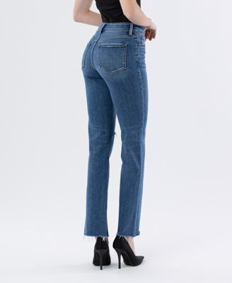 Women's High Rise Raw Hem Straight Jeans