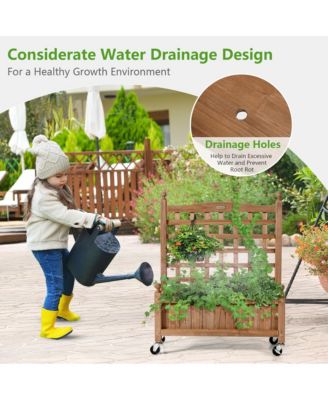 2PC 32in Wood Planter Box w/Trellis Mobile Raised Bed for Climbing Plant