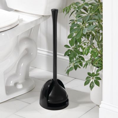 Compact Toilet Plunger with Holder for Bathroom - Black