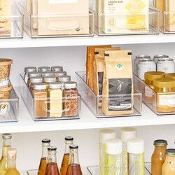 Plastic Stackable Pantry Bin with Handles, Set of 4, Clear, Made in USA