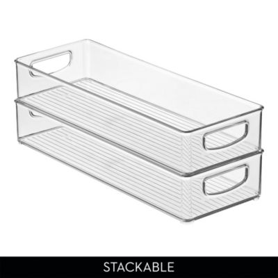 Plastic Stackable Pantry Bin with Handles, Set of 2, Clear, Made in USA