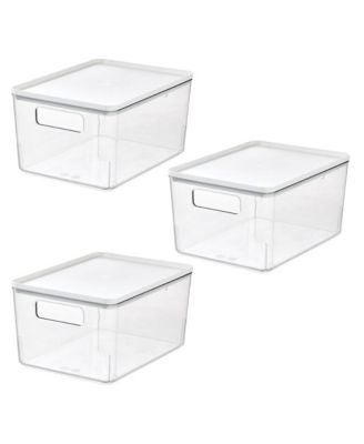 Pantry Bin with Removable Lid for Kitchen, Set of 3, Clear/White