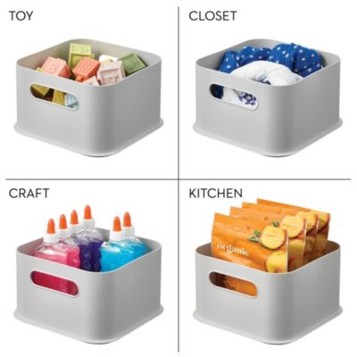 Plastic Pantry Storage Bin with Handles - Set of 2 - Gray - Made in USA