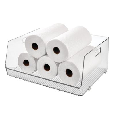 Stackable Open-Front Storage Bin with Handles - Clear - Made in USA