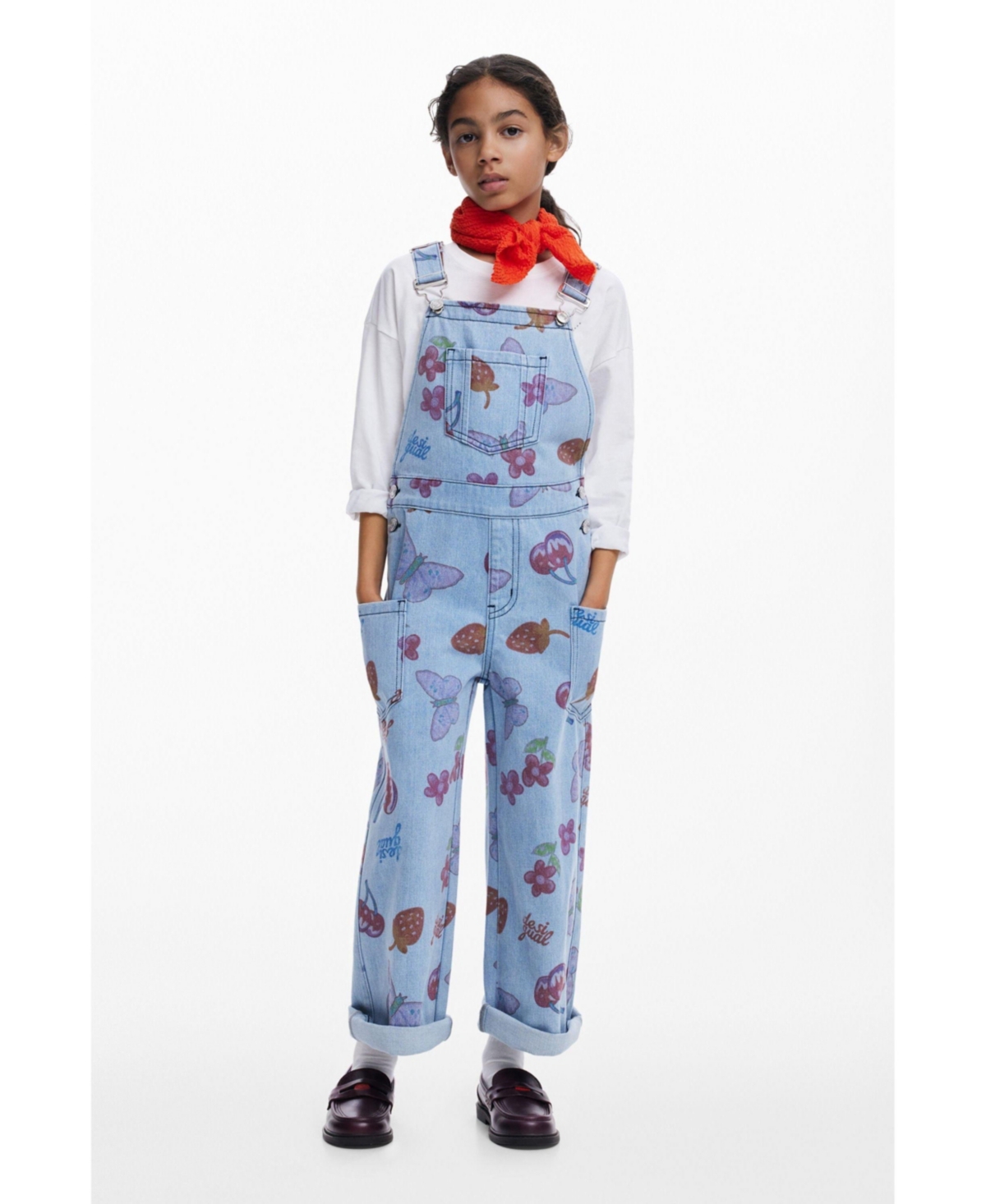 Desigual Girls Girls's Denim Dungarees With Fruits In Blue