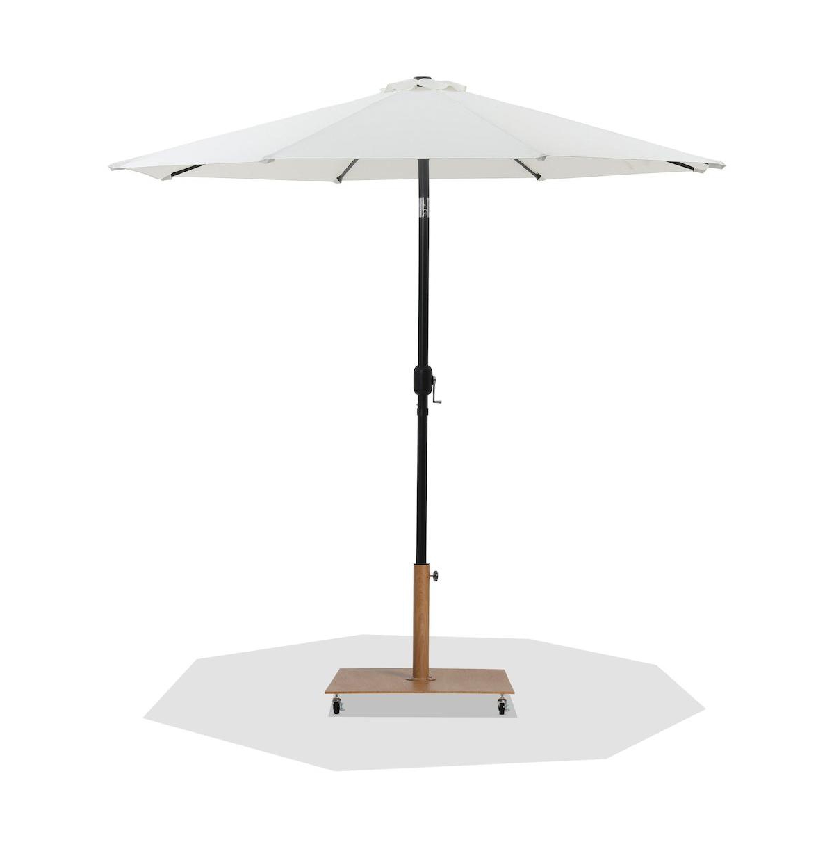 Meridian Furniture Fiji White Fabric / Teak Aluminum Patio Umbrella with Base Sets