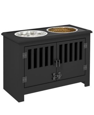 37in-L Black Elevated Dog Bowls Storage Cabinet Raised Dog Bowl Stand Feeding Station