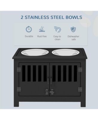 37in-L Black Elevated Dog Bowls Storage Cabinet Raised Dog Bowl Stand Feeding Station