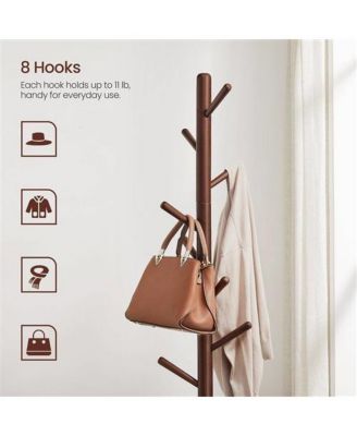 Freestanding Solid Wood Coat Rack with 8 Hanging Hooks, Modern Design