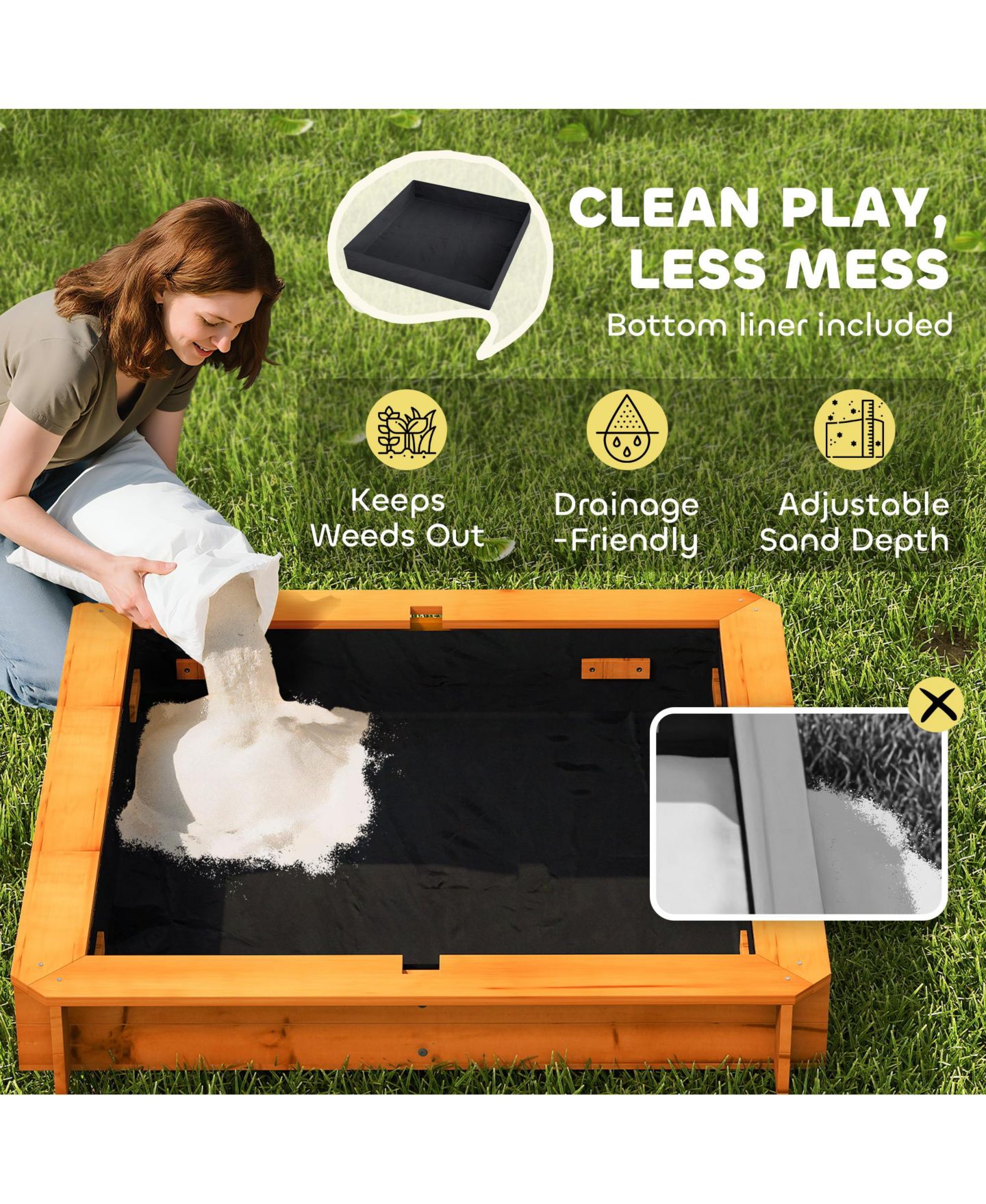 Детская игрушка Outsunny Cove Wooden Sandbox with Adjustable Canopy & Lid, Ages 3-7, цвет: Коричневый — фото 5