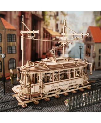 3D Puzzle Classic City Tram Car Mechanical Gear Model Kit, Beige, 11.3"6.49"9.72