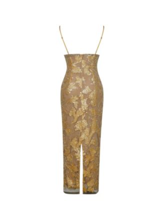 Women's Edie Gold Beaded Sequin Midi Pencil Dress